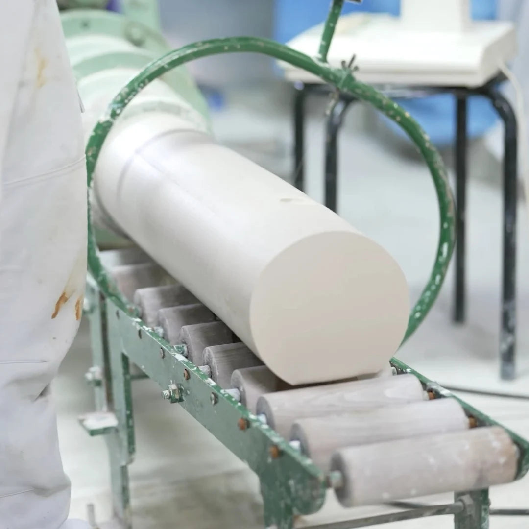 Hanasaka stone finished clay compressed, kneaded, and shaped as cylinders, ready to be worked by kiln artisans.