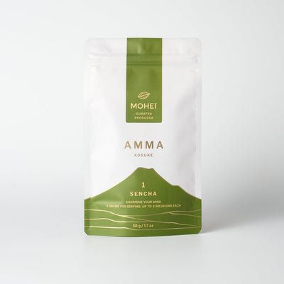 Amma Sencha package with branding on a white background