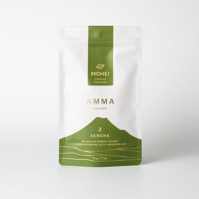 Amma Kosuke Sencha package with branding on a white background